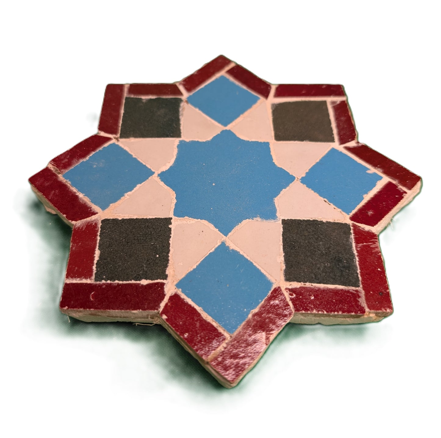 Octagonal sample of Zellige Turquoise-Gray-White / Échantillon octagonal de zellige Turquoise-Gris-Blanc