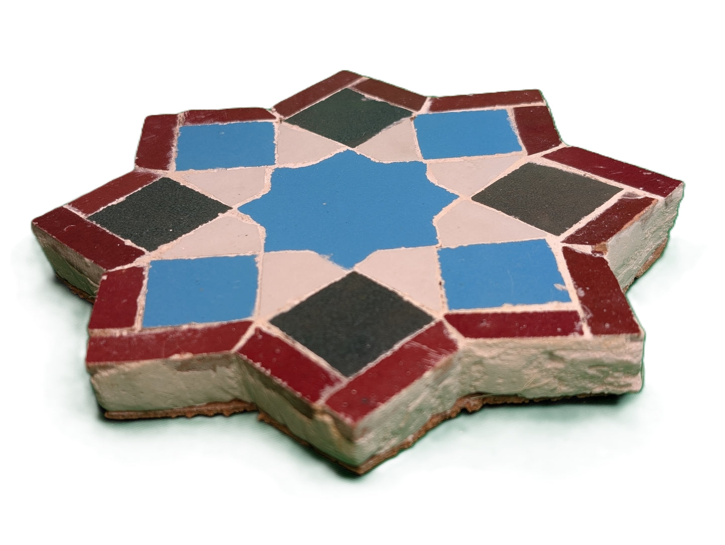 Octagonal sample of Zellige Turquoise-Gray-White / Échantillon octagonal de zellige Turquoise-Gris-Blanc
