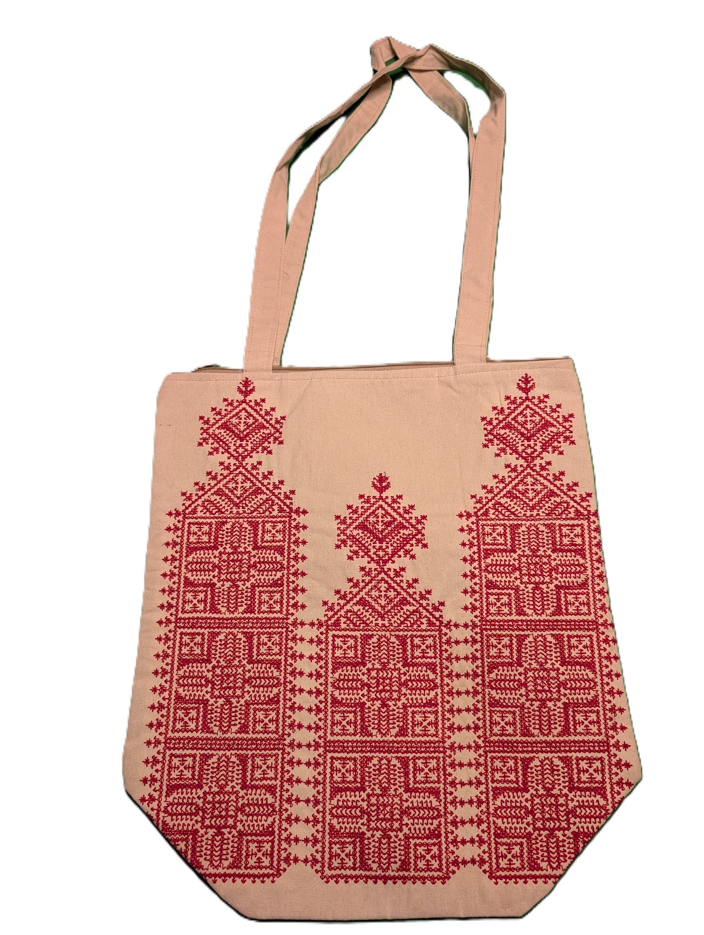 Bag Fassi Red embroidery towers shape Beige background / Sac Fassi Broderie rouge forme de tours Fond beige