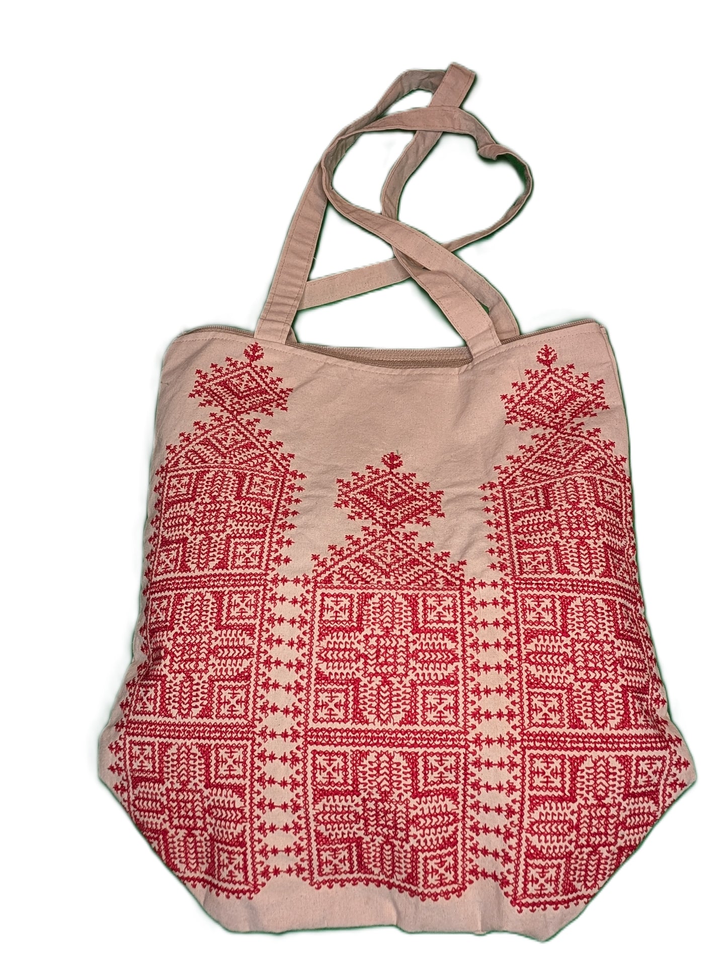 Bag Fassi Red embroidery towers shape Beige background / Sac Fassi Broderie rouge forme de tours Fond beige