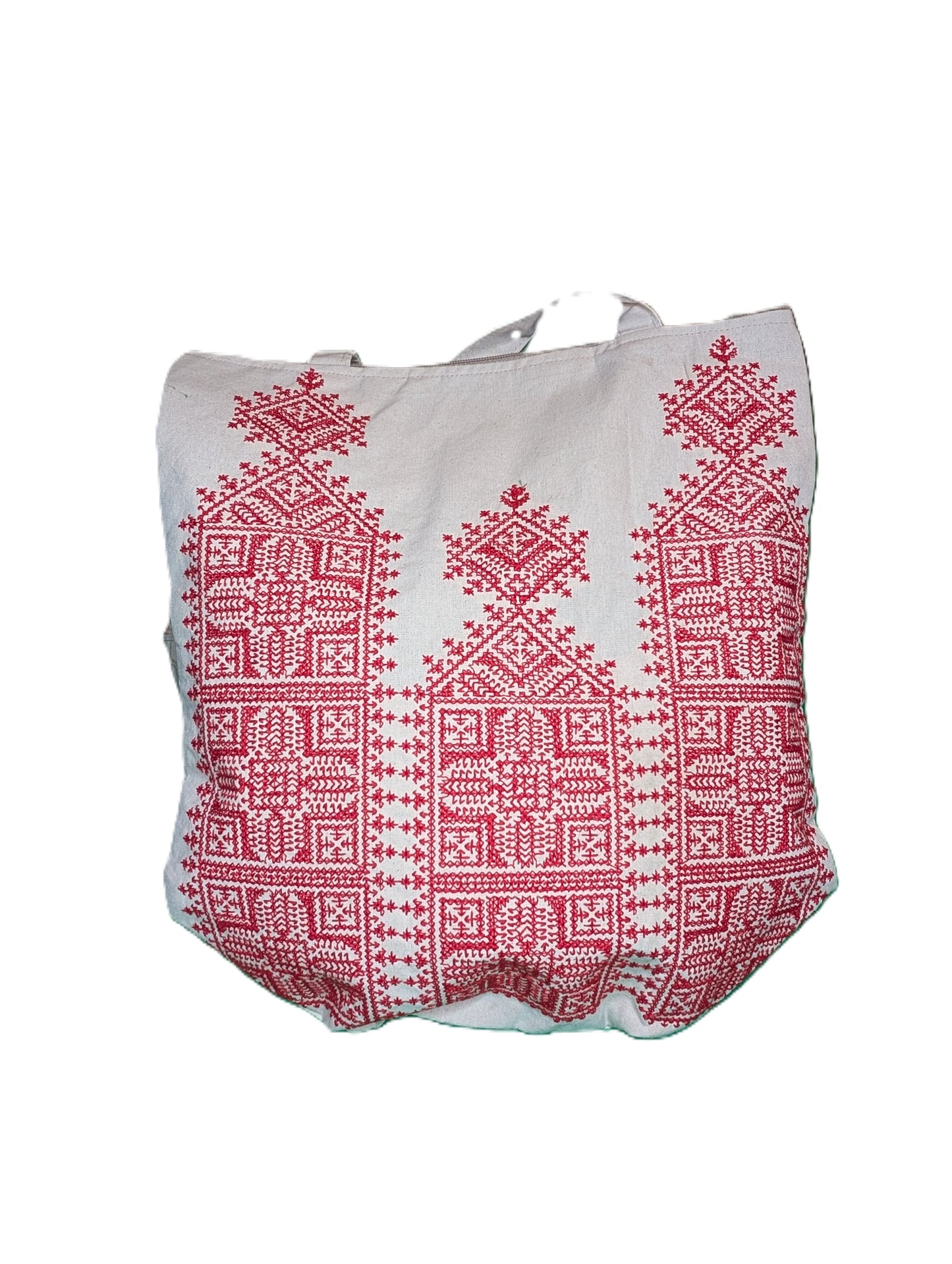 Bag Fassi Red embroidery towers shape Beige background / Sac Fassi Broderie rouge forme de tours Fond beige