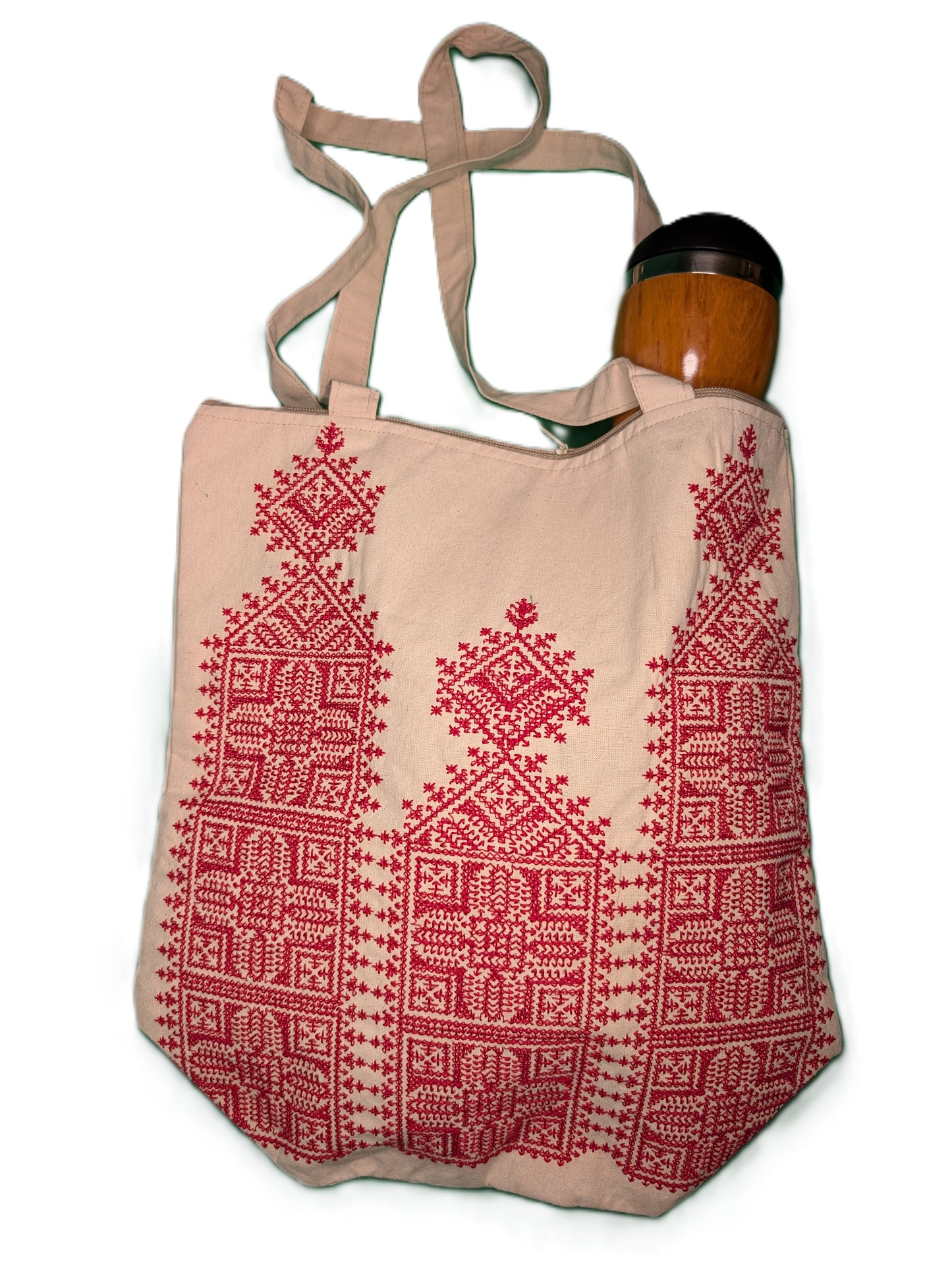 Bag Fassi Red embroidery towers shape Beige background / Sac Fassi Broderie rouge forme de tours Fond beige