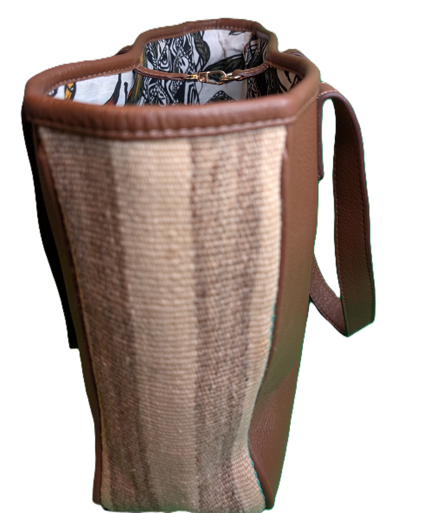 Leather Tote with embroidery - brown / Sac fourre-tout en cuir avec tissage de tapis - brun