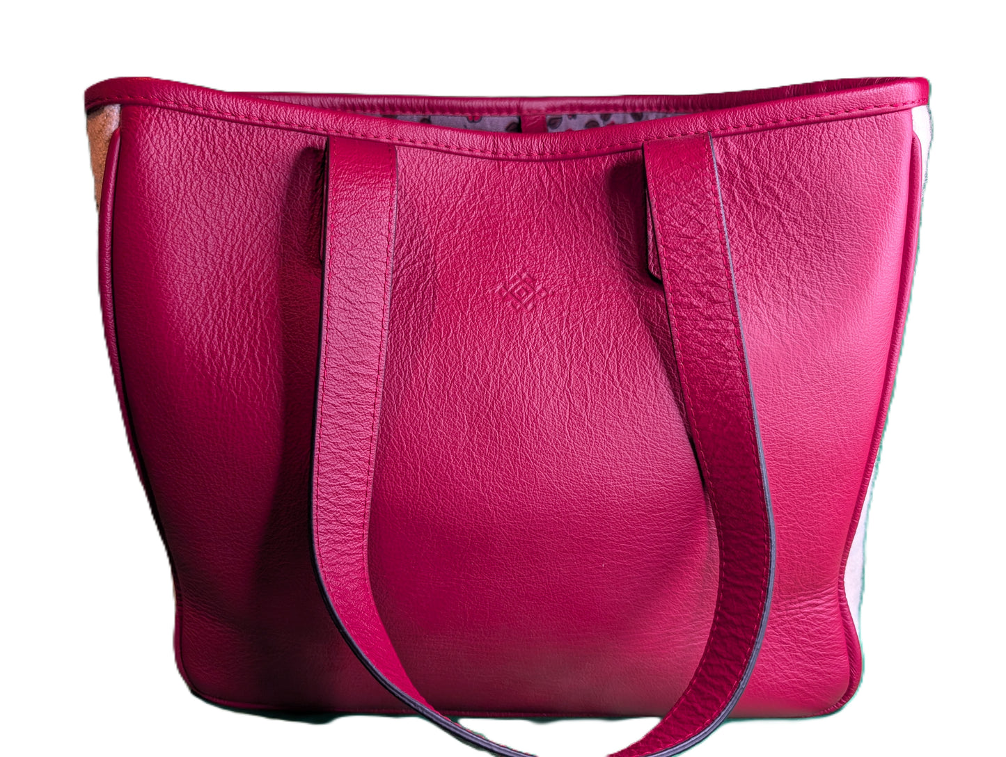 Leather Tote with embroidery - rouge / Sac fourre-tout en cuir avec tissage de tapis - red
