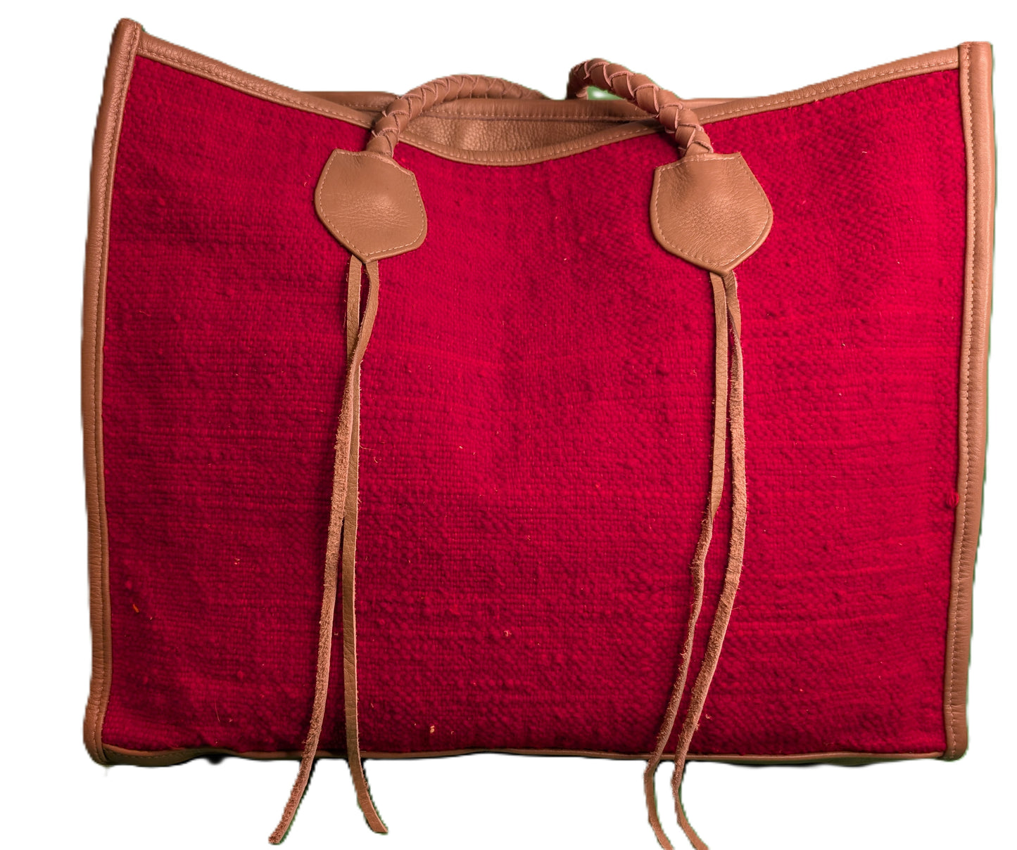 Embroidery Tote with leather - khaku / Cabas en tissage de tapis avec cuir - kaki