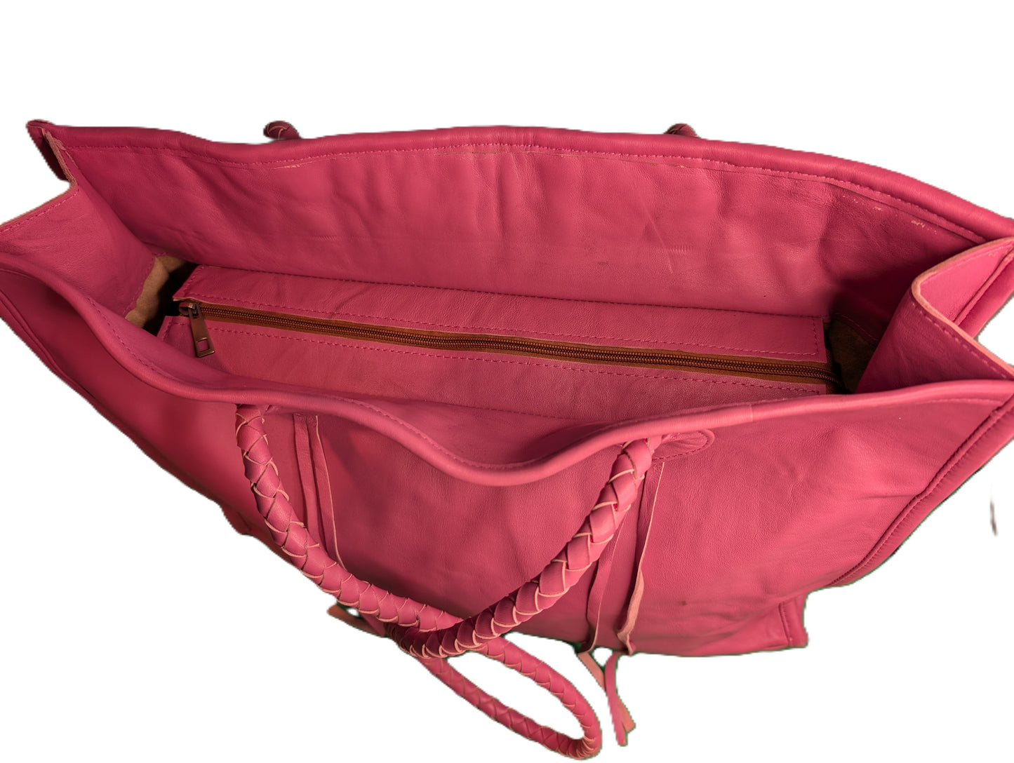 Embroidery Tote with leather - pink / Cabas en tissage de tapis avec cuir - rose