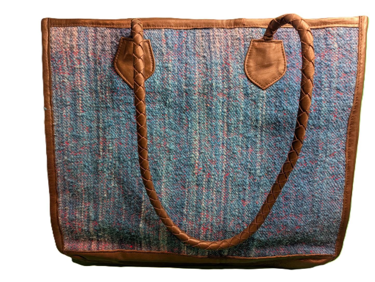 Embroidery Tote with leather - blue / Cabas en tissage de tapis avec cuir - bleu