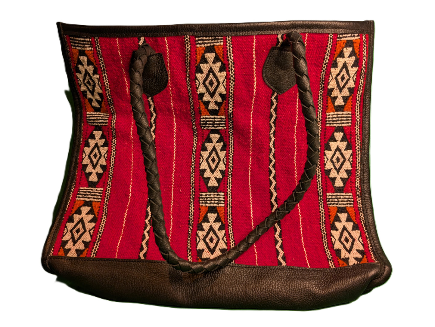 Embroidery Tote with leather - red / Cabas en tissage de tapis avec cuir - rouge