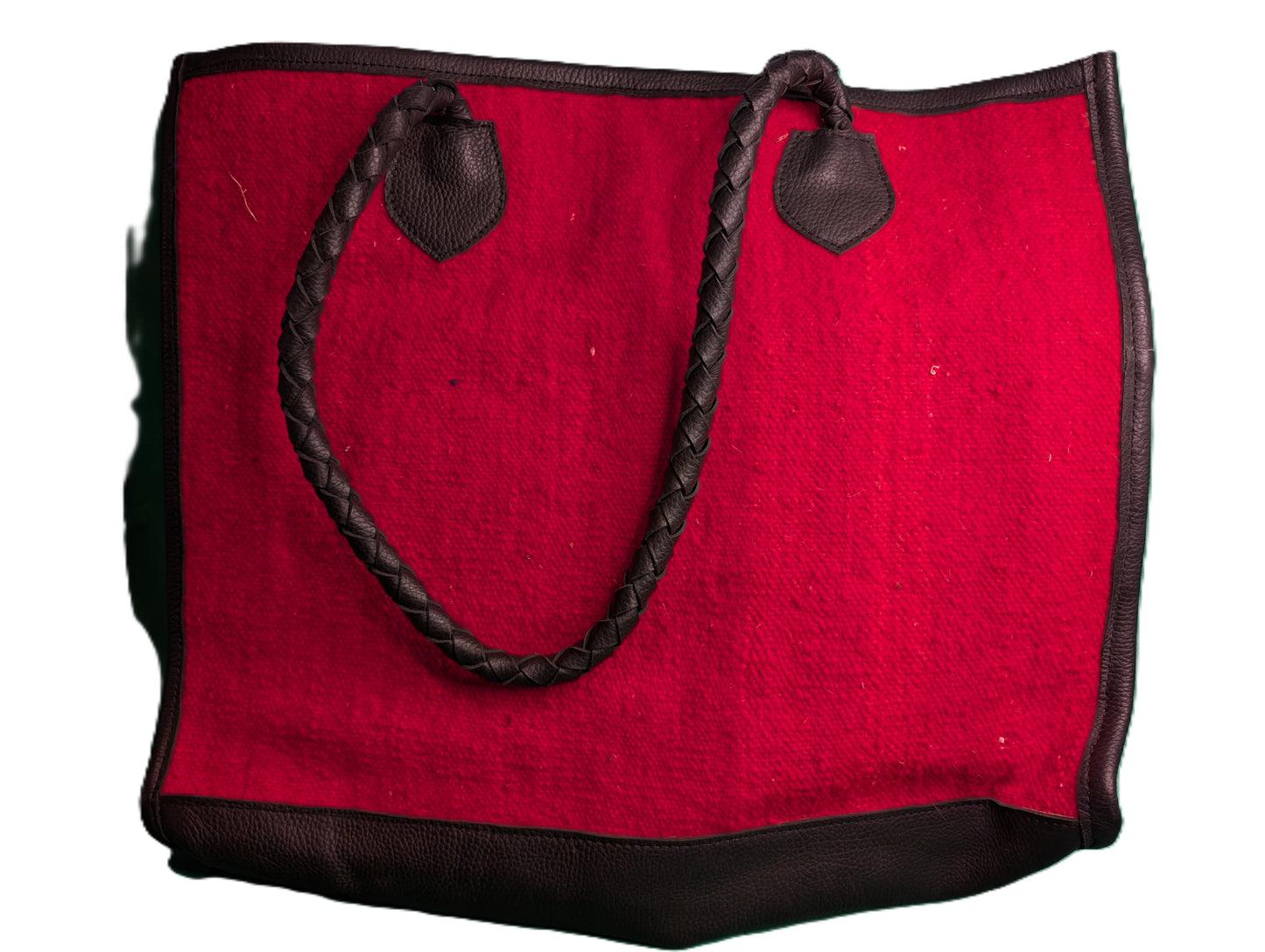 Embroidery Tote with leather - red / Cabas en tissage de tapis avec cuir - rouge