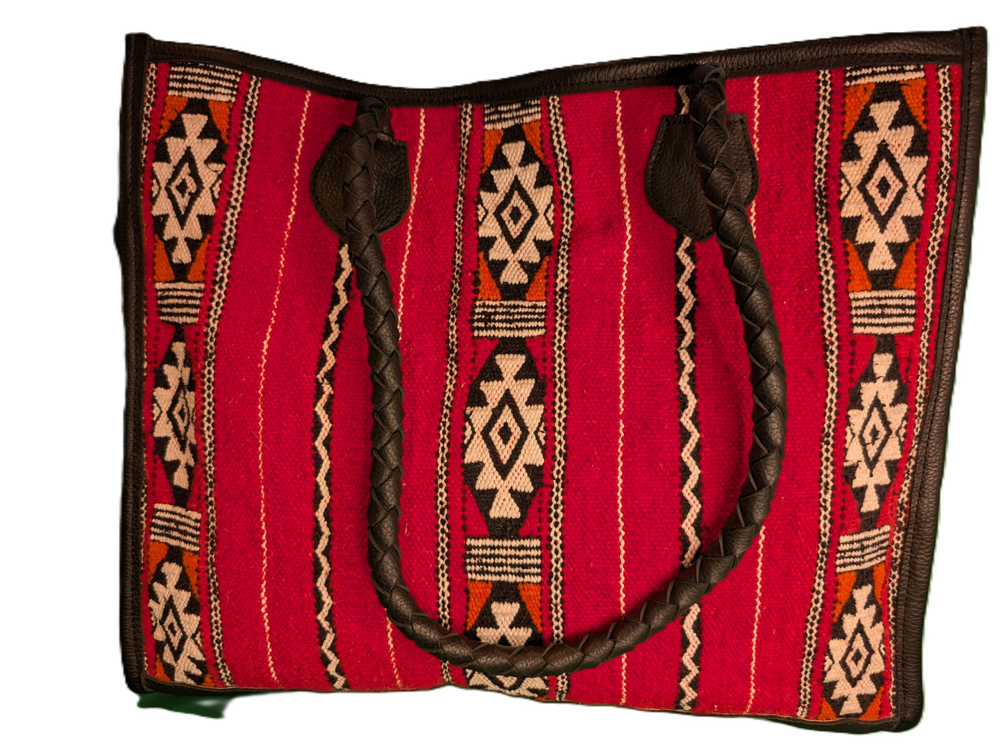 Embroidery Tote with leather - red / Cabas en tissage de tapis avec cuir - rouge