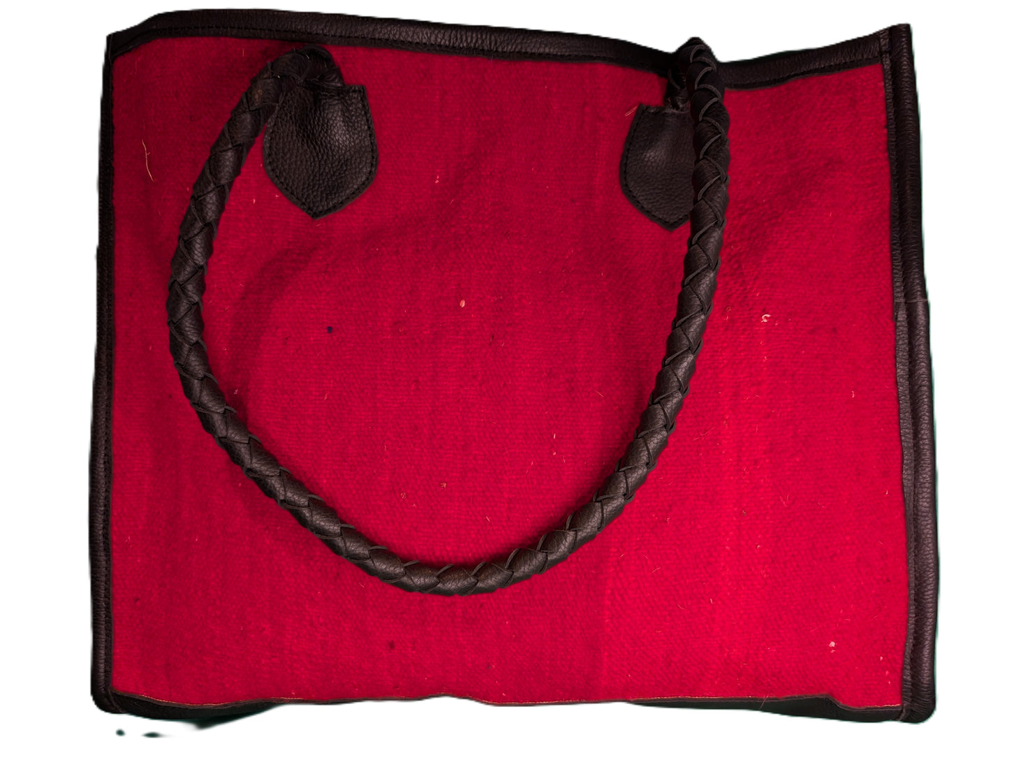 Embroidery Tote with leather - red / Cabas en tissage de tapis avec cuir - rouge