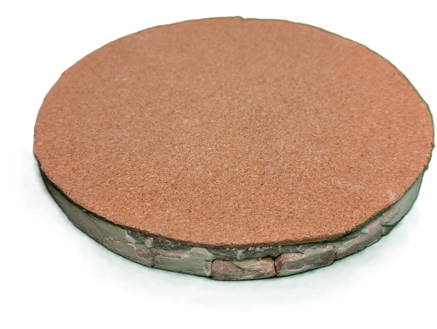 Round sample of Zellige octagonal Red-Blue shape Mustard-Blue background / Échantillon rond zellige octagonal Rouge-Bleue fond Bleu-Moutarde