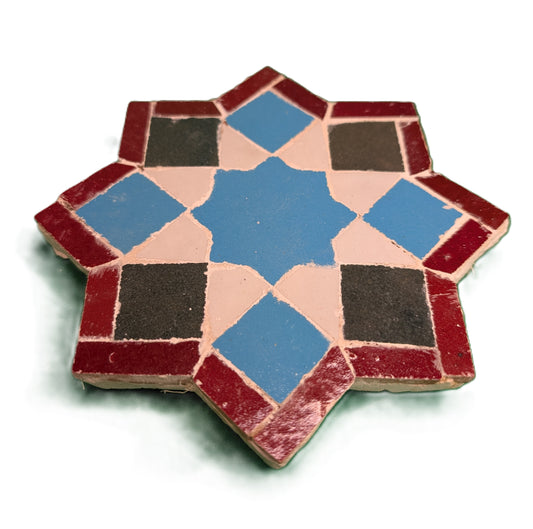 Octagonal sample of Zellige Turquoise-Gray-White / Échantillon octagonal de zellige Turquoise-Gris-Blanc