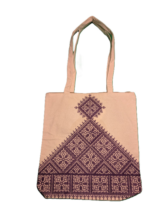 Bag Fassi Purple embroidery pyramid shape Beige background / Sac Fassi Broderie mauve forme pyramide Fond beige