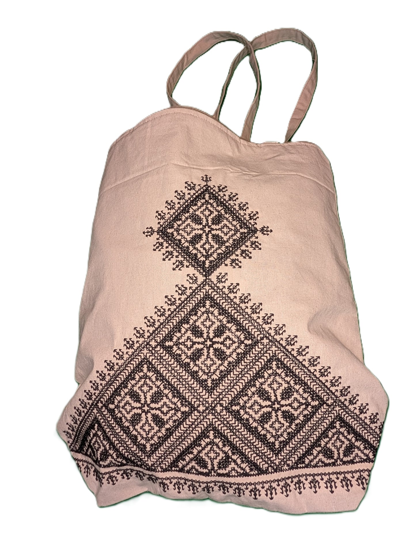 Bag Fassi Black embroidery pyramid shape Beige background / Sac Fassi Broderie noire forme pyramide Fond beige