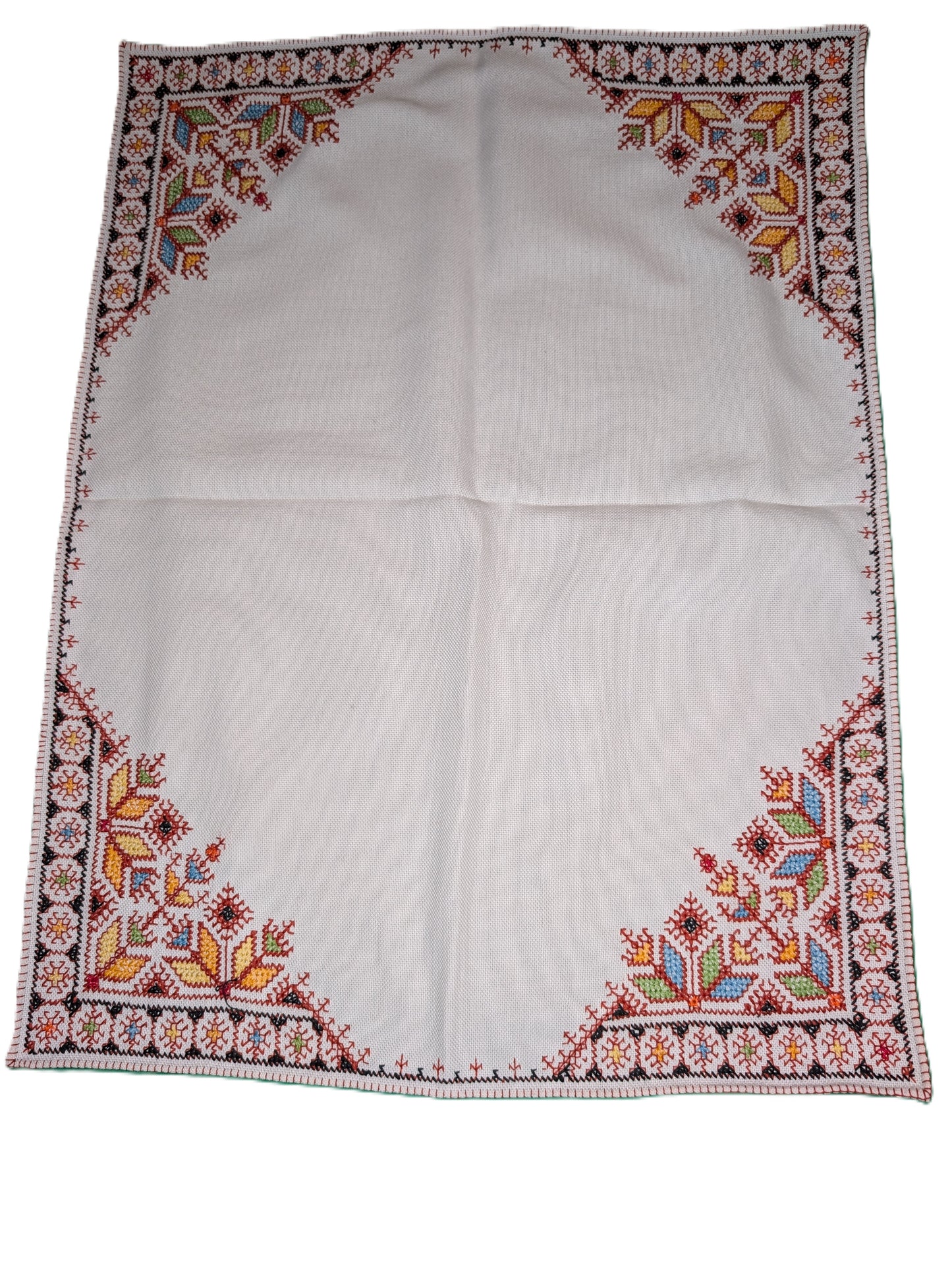 Table Cloth with 6 napkins Fassi Multi-color embroidery on Beige background / Nappe avec 6 serviettes Broderie Fassi couleurs sur fond Beige