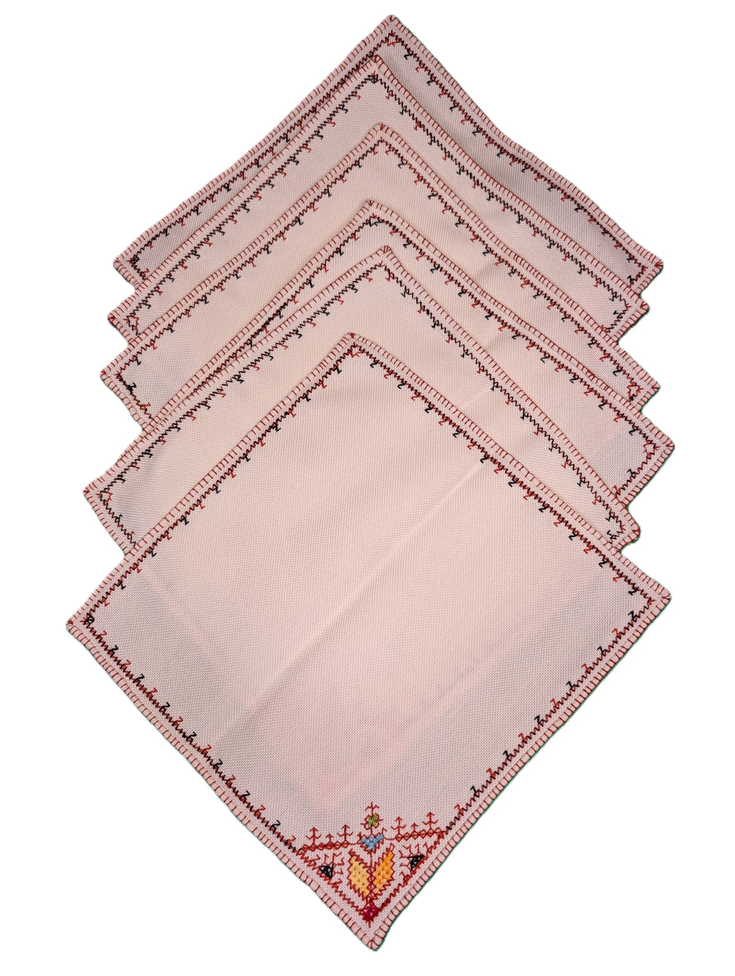 Table Cloth with 6 napkins Fassi Multi-color embroidery on Beige background / Nappe avec 6 serviettes Broderie Fassi couleurs sur fond Beige