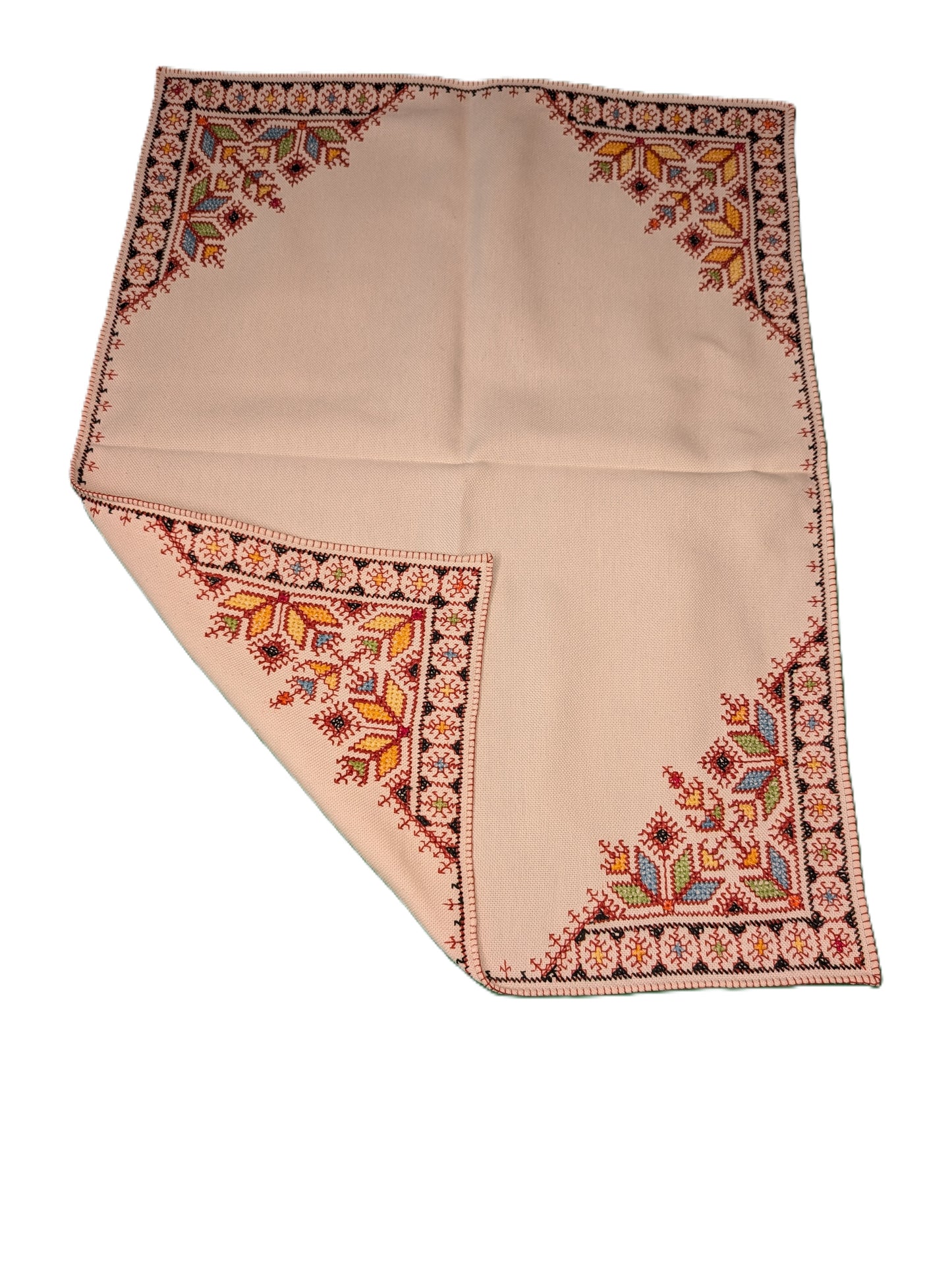 Table Cloth with 6 napkins Fassi Multi-color embroidery on Beige background / Nappe avec 6 serviettes Broderie Fassi couleurs sur fond Beige