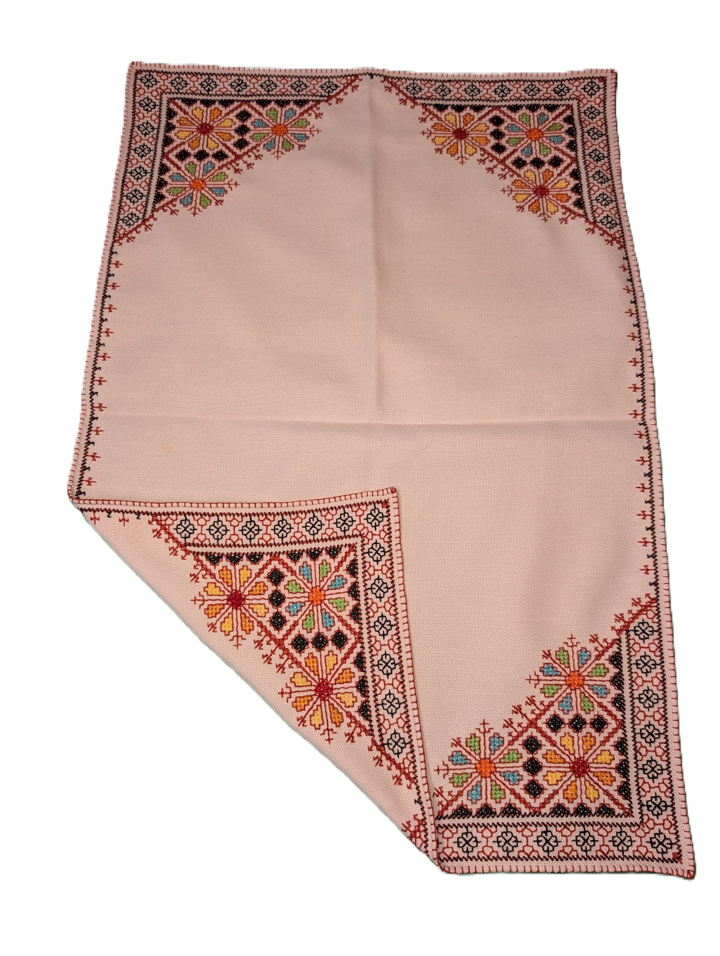 Table Cloth with 6 napkins Fassi Multi-color embroidery on White background / Nappe avec 6 serviettes Broderie Fassi couleurs sur fond Blanc