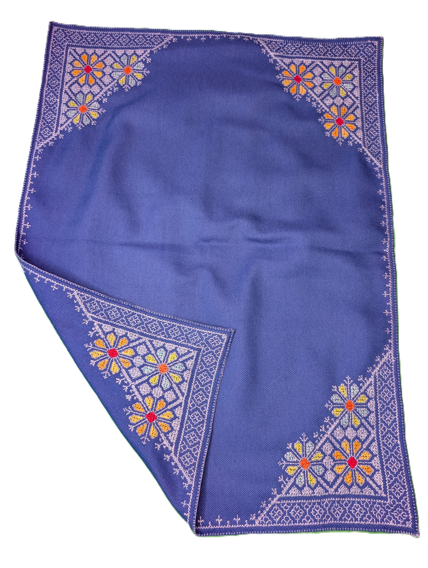 Table Cloth with 6 napkins Fassi Multi-color embroidery on Blue background / Nappe avec 6 serviettes Broderie Fassi couleurs sur fond Bleu