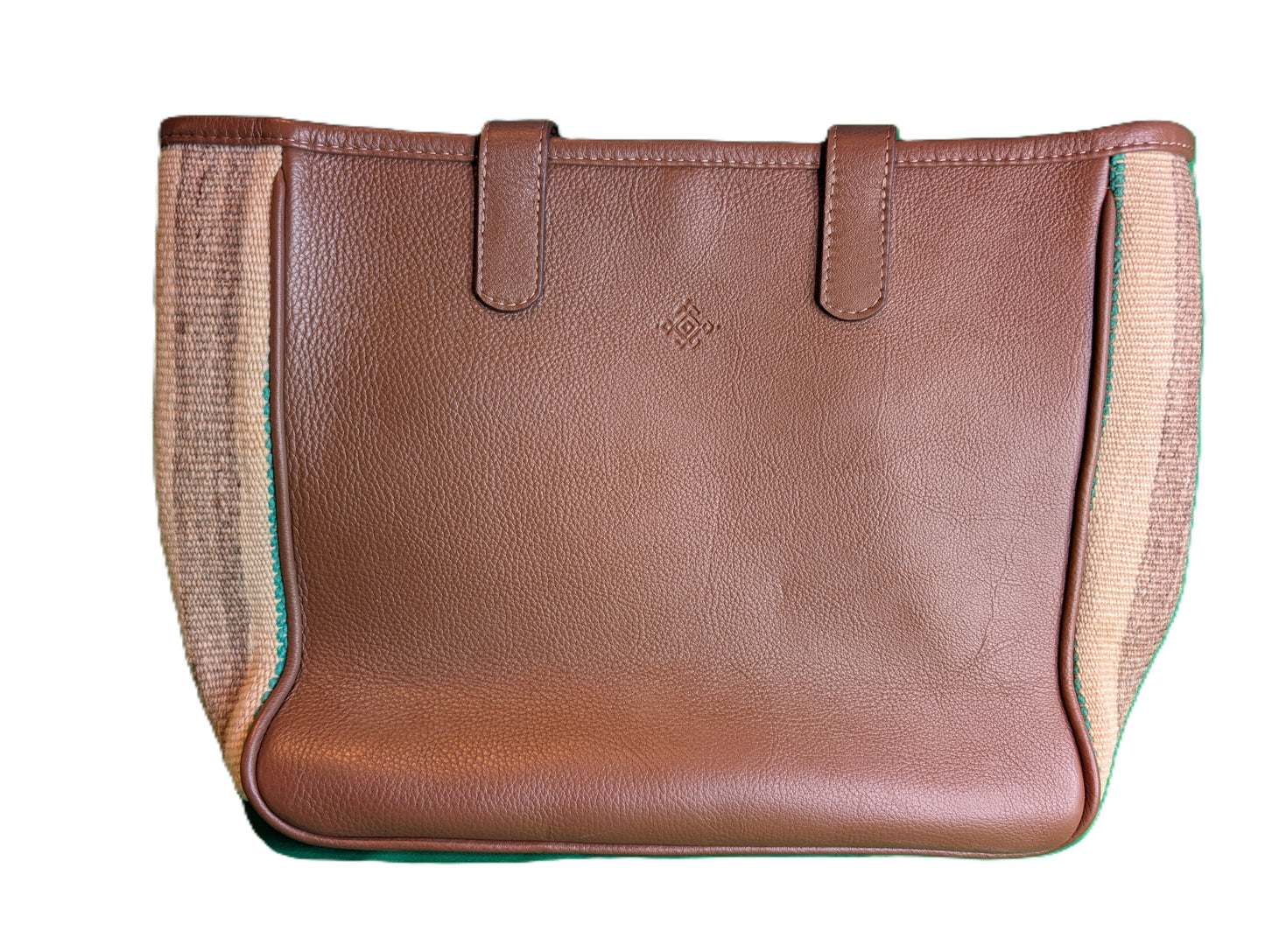 Leather Tote with embroidery - brown / Sac fourre-tout en cuir avec tissage de tapis - brun
