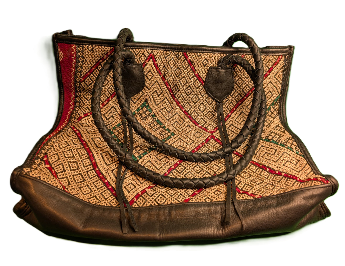 Embroidery Tote with leather - multi color / Cabas en tissage de tapis avec cuir - multi couleurs