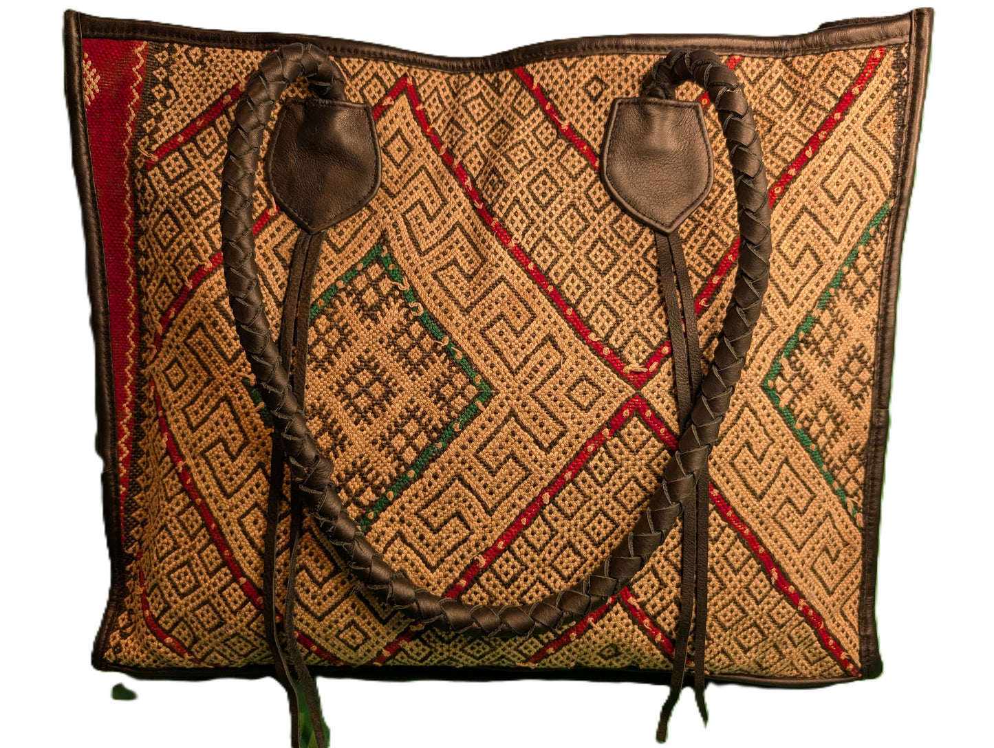 Embroidery Tote with leather - multi color / Cabas en tissage de tapis avec cuir - multi couleurs