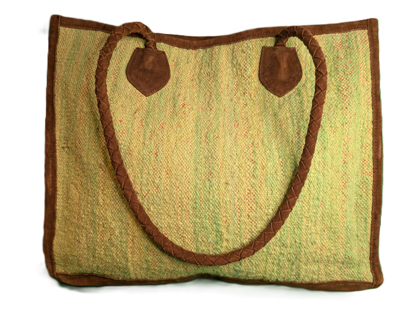 Embroidery Tote with suede - green / Cabas en tissage de tapis avec daim - vert